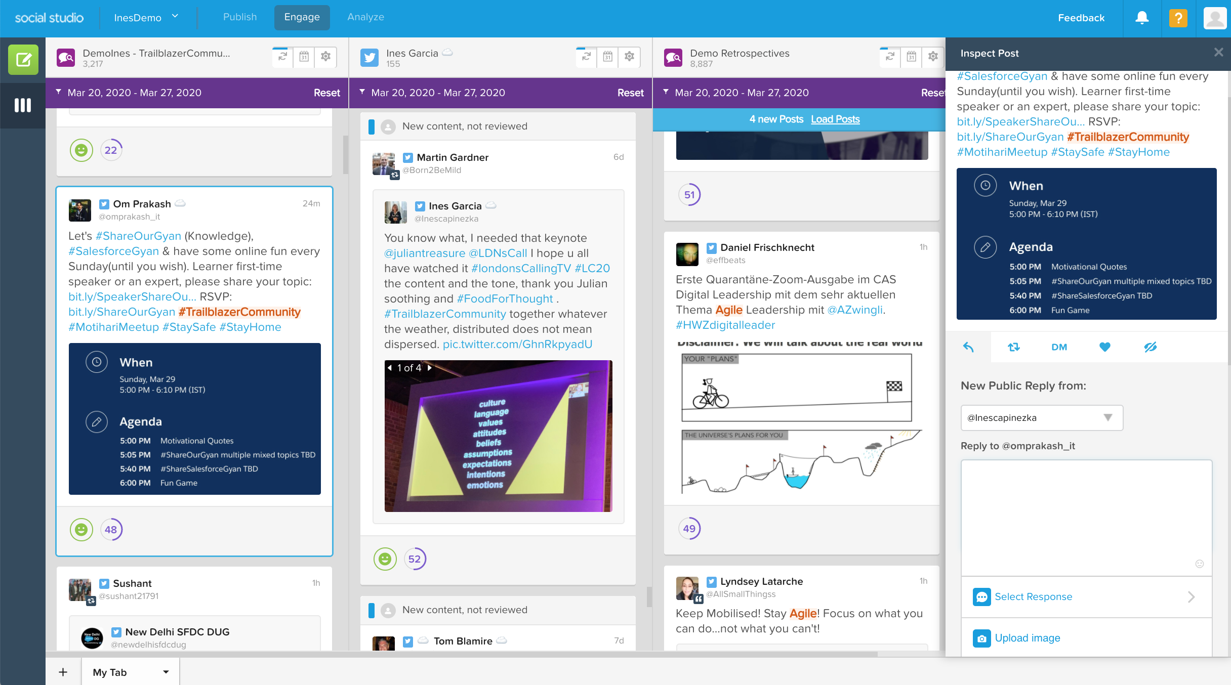 Ein Screenshot der Engage-Oberfläche von Salesforce Social Studio.