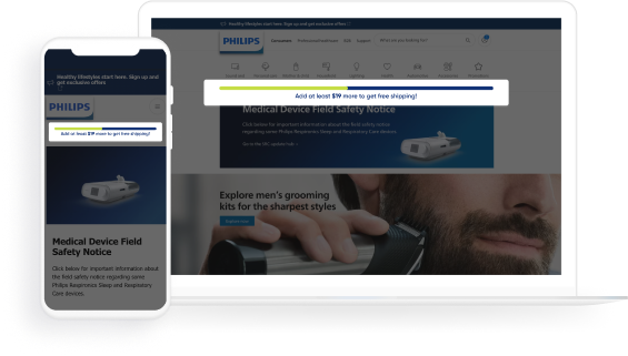 フィリップスは、Insider の送料無料プログレスバーを使用して AOV を 35.2% 増加させました