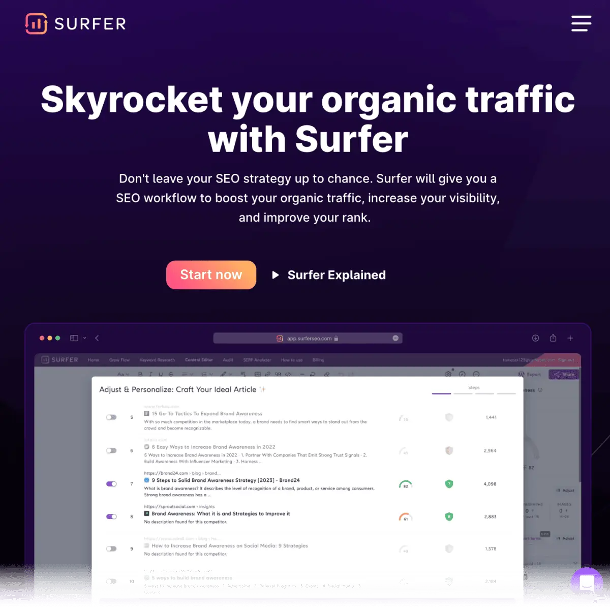 SurferSEO-Landingpage