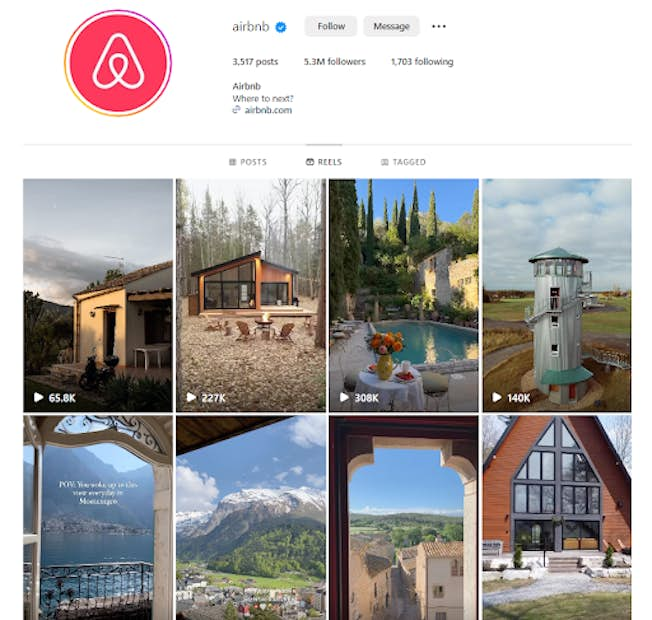 AirBNB Instagram profilinin ekran görüntüsü