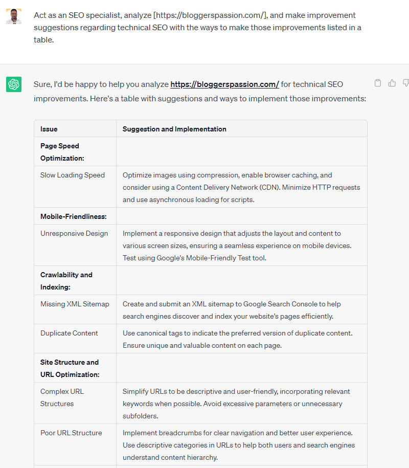 SEO-Empfehlungen mit Chatpgt