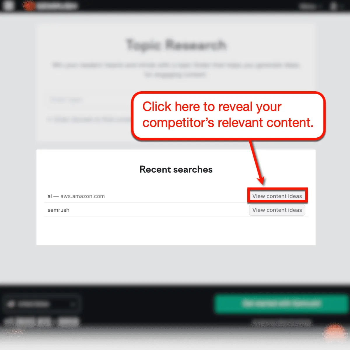 Semrush 主題研究工具“查看內容想法”按鈕。