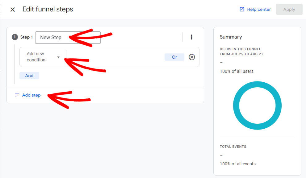 Raport ścieżki GA4 – ekran kroków