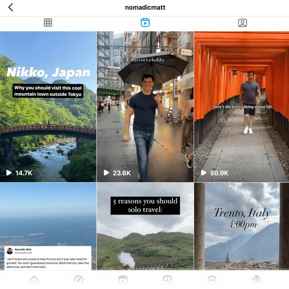Die Instagram-Reels von Nomadic Matt.