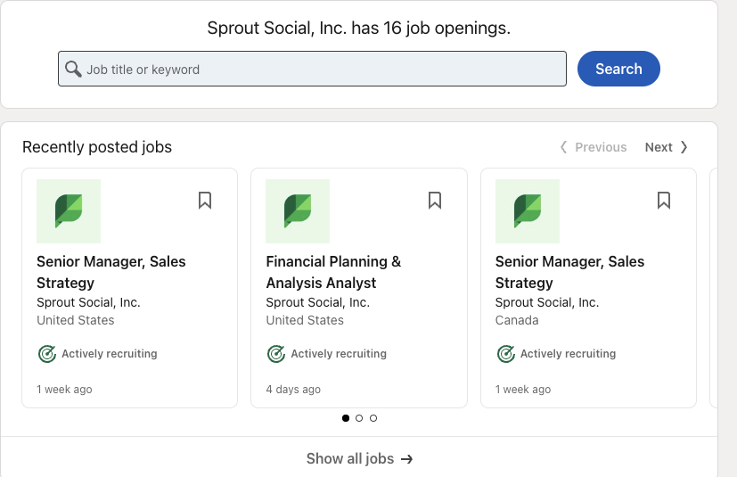 Sprout Social LinkedIn-Jobseite