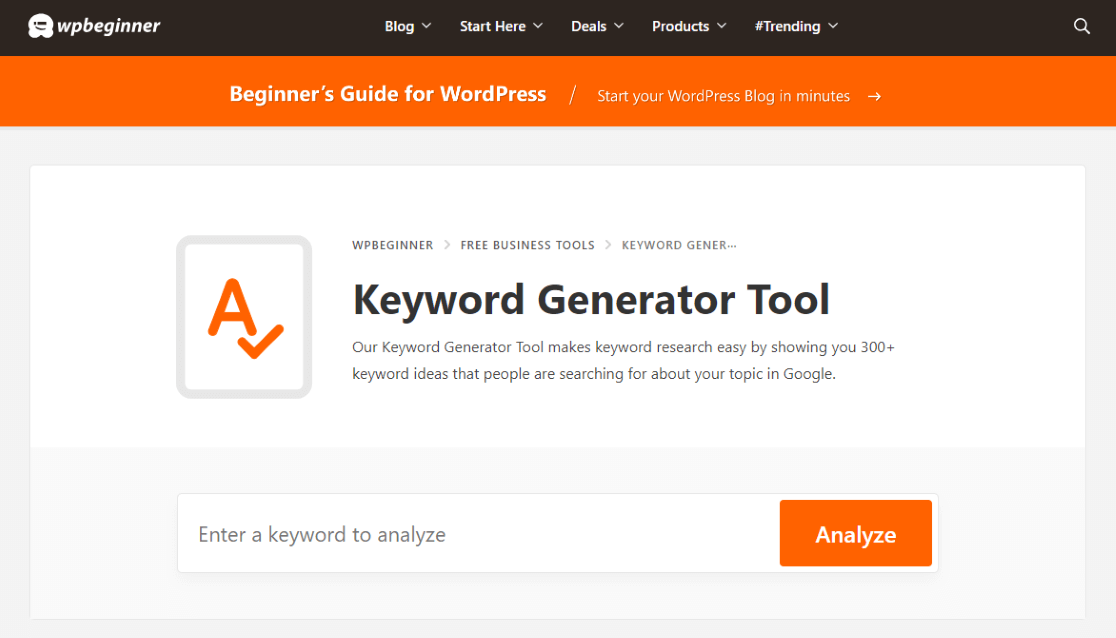 Darmowy generator słów kluczowych WPBeginner