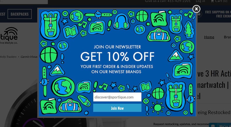 Contoh popup Exit-Intent untuk mengumpulkan email