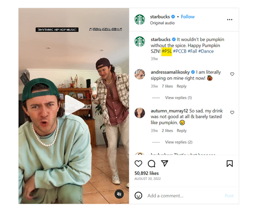 Beispiel für Hashtags für Instagram