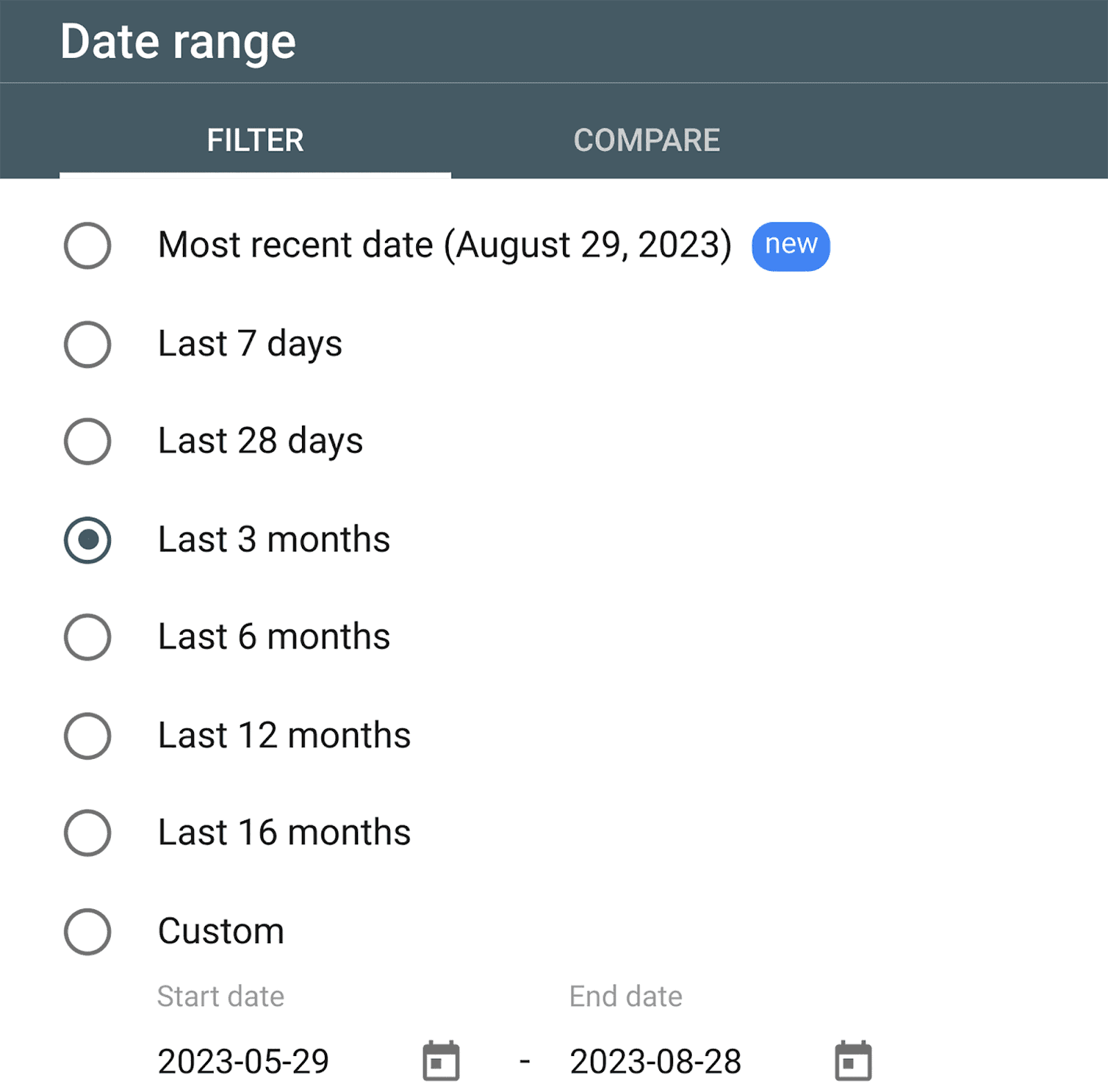 Date range to scrutinize GSC data