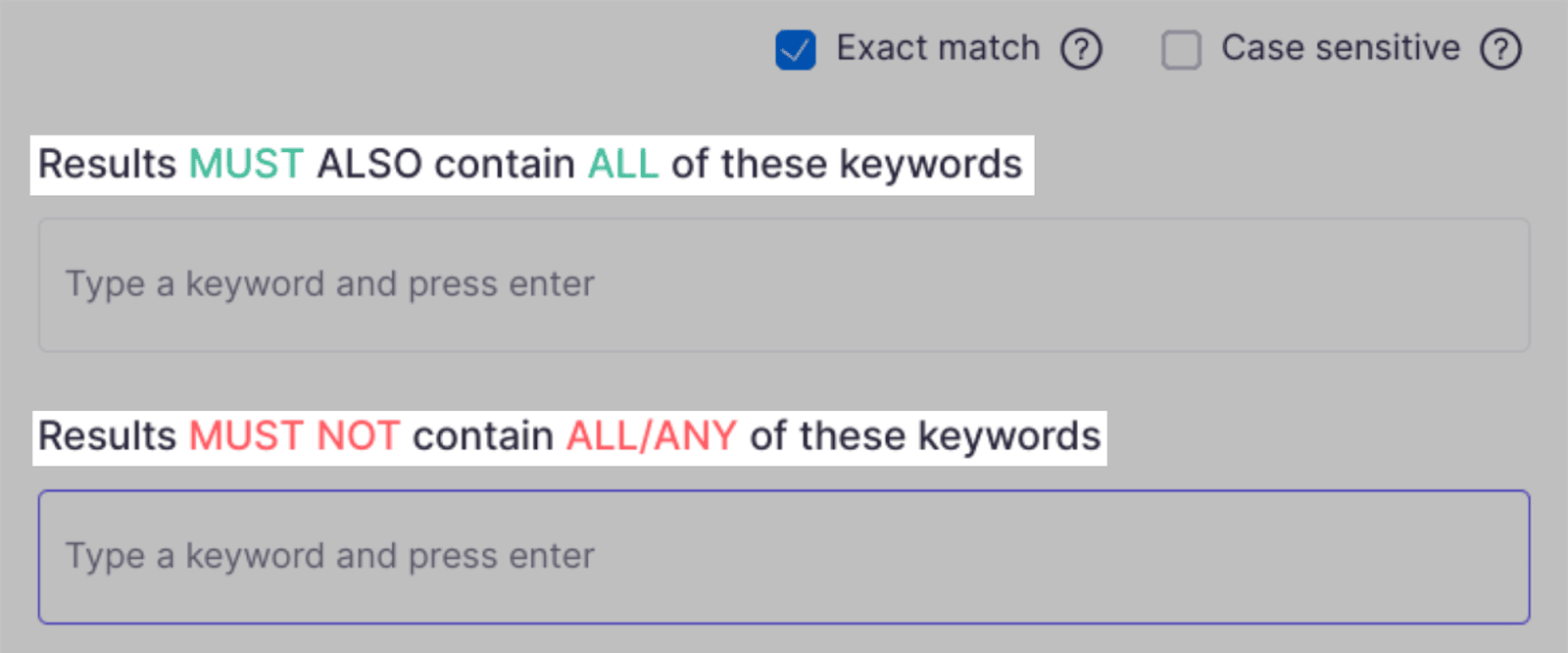 Define keywords to include or exclude