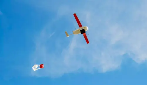 Photo of a Zipline drone carrying a package