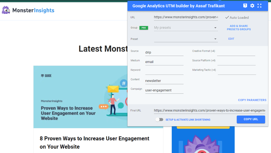 Przykład rozszerzenia UTM Chrome Builder