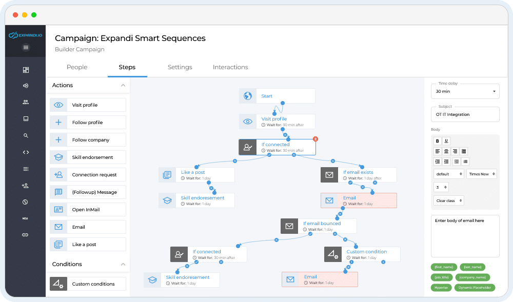 workflow d'automatisation sur Expandi Smart Sequences