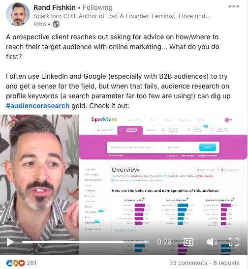 Postare de prezentare a produsului Rand Fishkin pe rețelele sociale