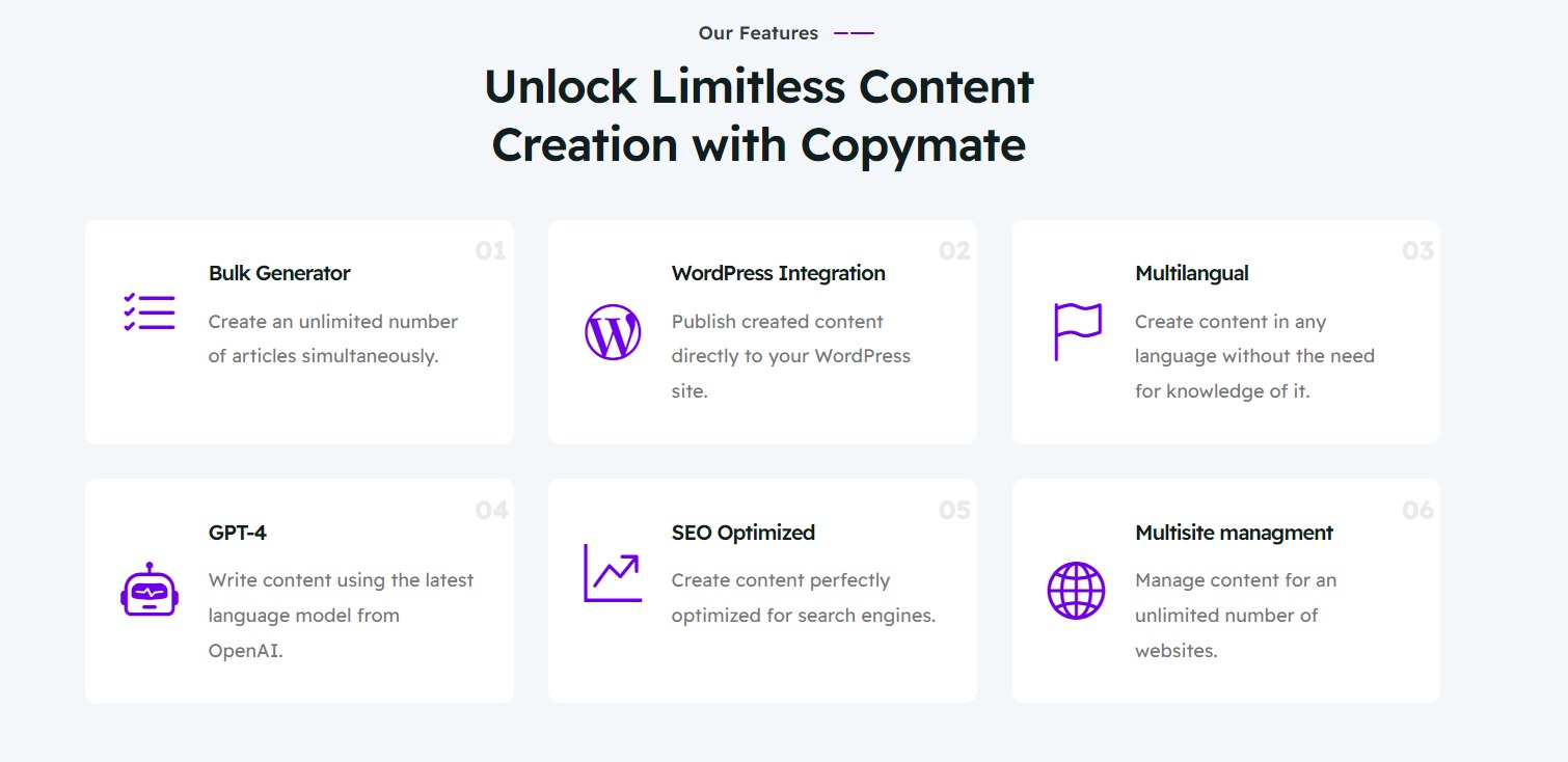 Copymate Features