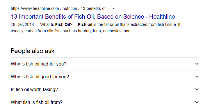 Screenshot der Google-Suchergebnisse für Fischöl