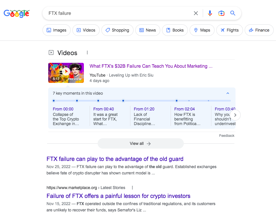 Screenshot von Bildern und Videos, die in den SERPs angezeigt werden