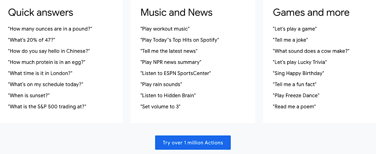 Google Assistant verfügt über 1 Million Aktionen für die Sprachsuche (Teilliste)
