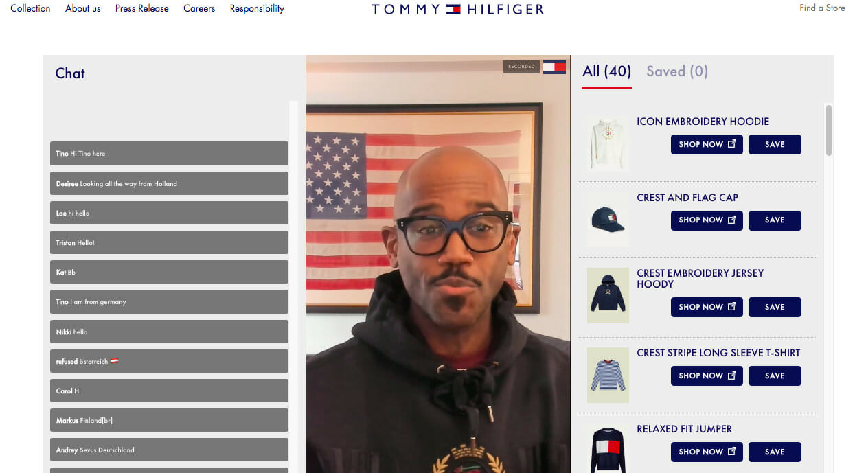 Screenshot des Live-Shopping-Events von Tommy Hilfiger