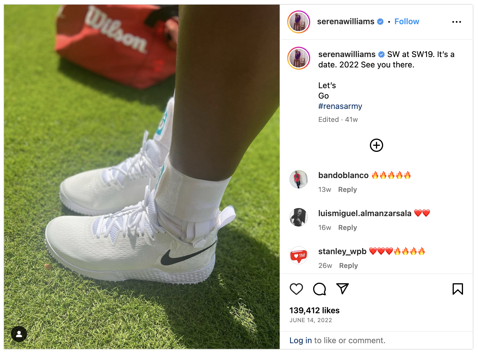 Пост Серены Уильямс в Instagram в кроссовках Nike