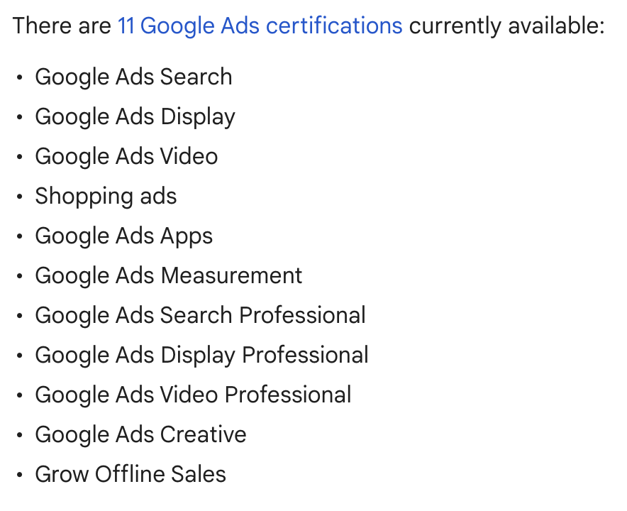 Lista de 11 certificaciones de Google Ads