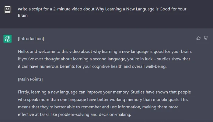 ChatGPT solicita escribir guiones para YouTube