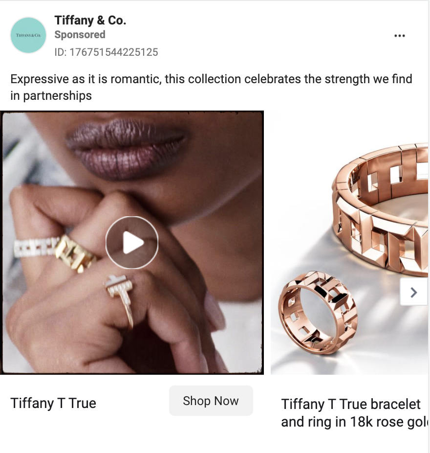 럭셔리 주얼리 브랜드 소셜 미디어 캐러셀 예시 - Tiffany's