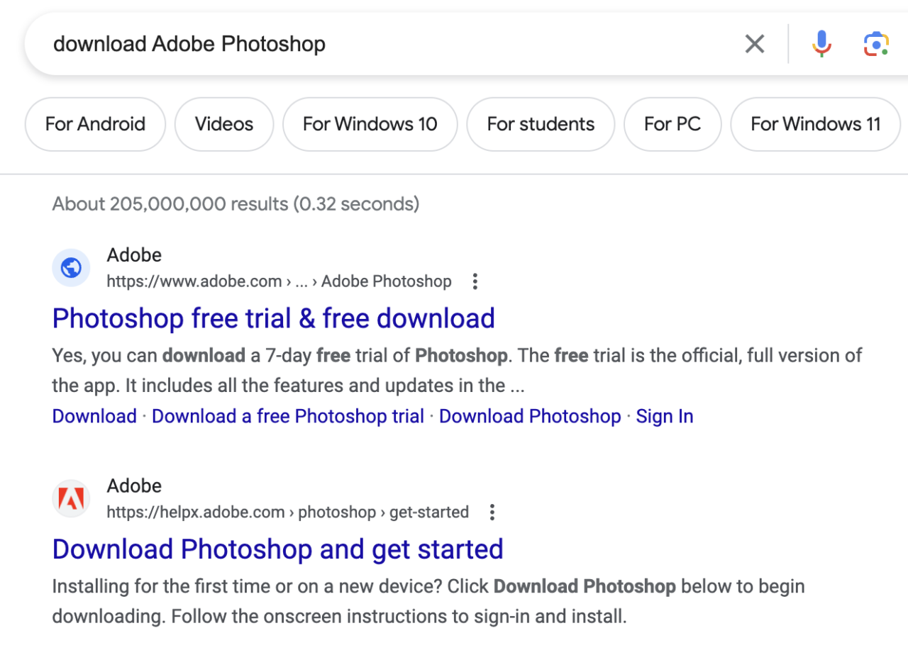 скачать Adobe Photoshop поиск в Google