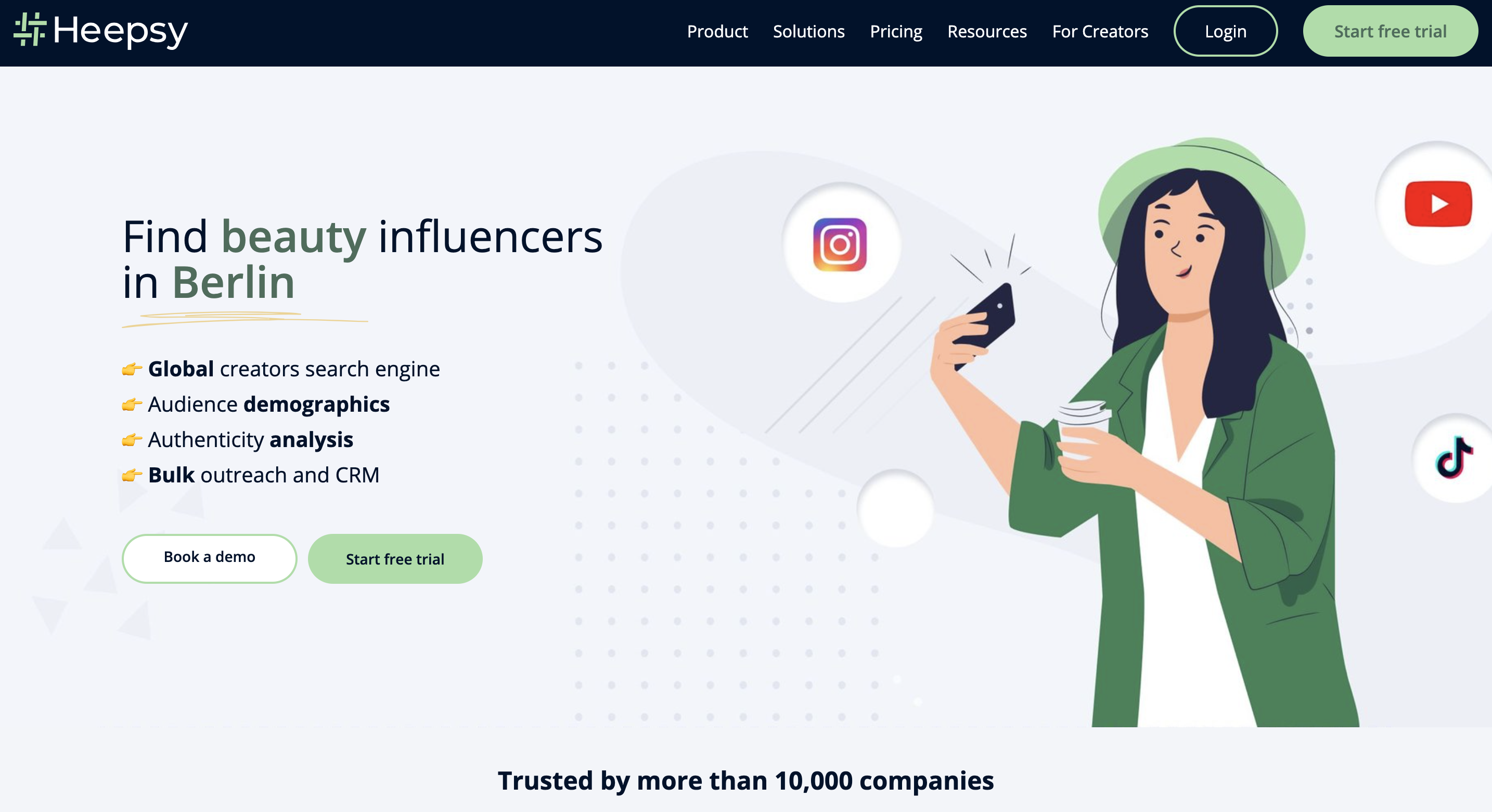 Zrzut ekranu strony internetowej platformy influencer marketingu Heepsy