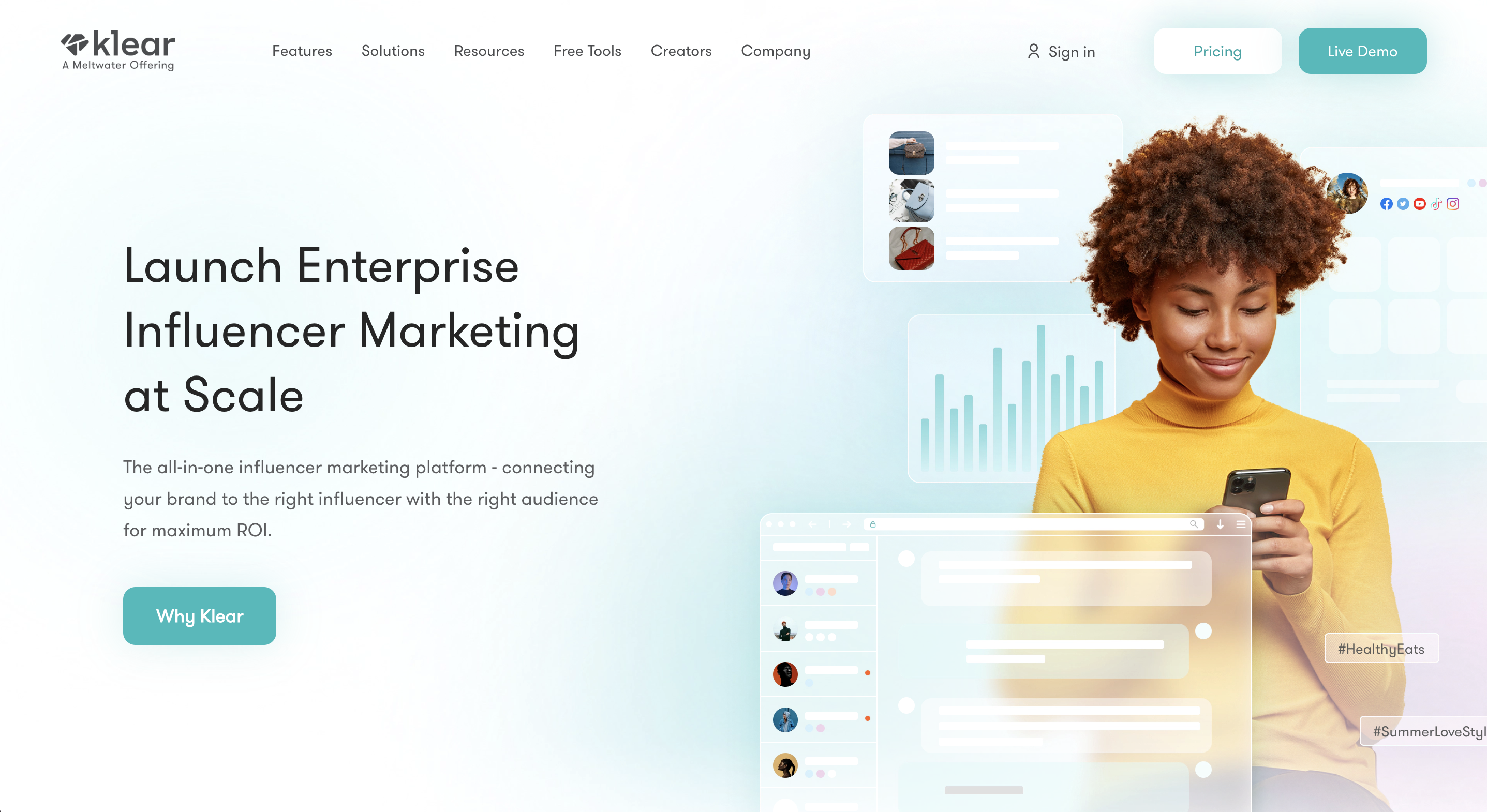 Zrzut ekranu strony internetowej platformy influencer marketingowej Klear