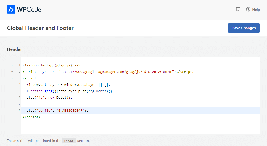 Instalacja WPCode Google Analytics - nagłówek WordPress
