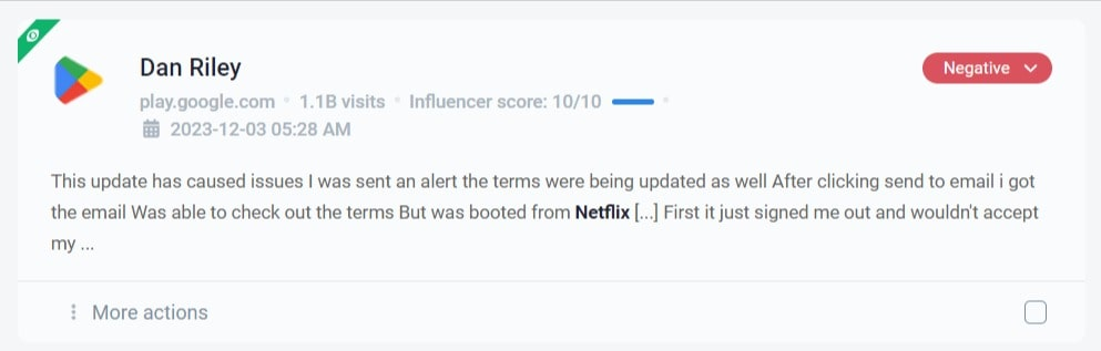 Brand24 工具偵測到 Google Play 負面評論