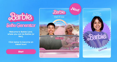 Screenshot of the Barbieselfie.ai web page