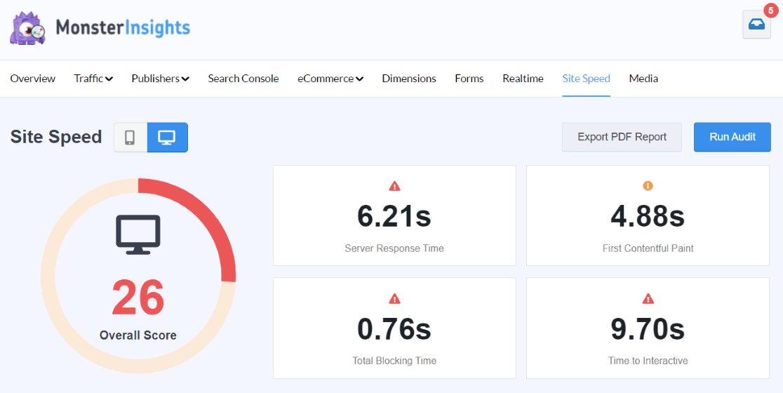 Kecepatan Situs MonsterInsights