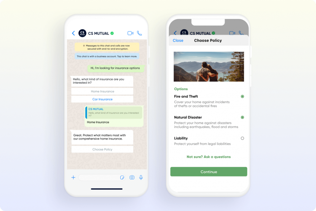 WhatsApp Flow zur Auswahl einer Hausratversicherung