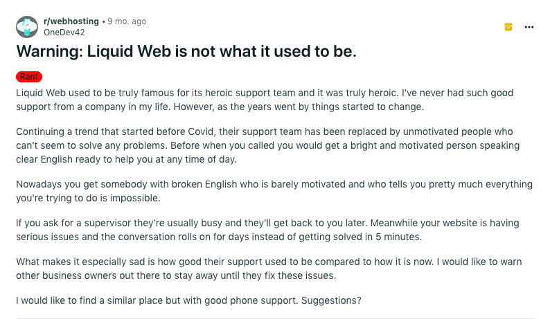 Liquid Web Reddit-Thread