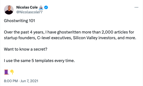 Nicolas Cole Ghostwriting-Twitter-Thread