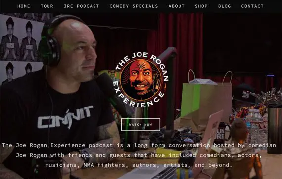 Screenshot from Joe Rogan's home page.