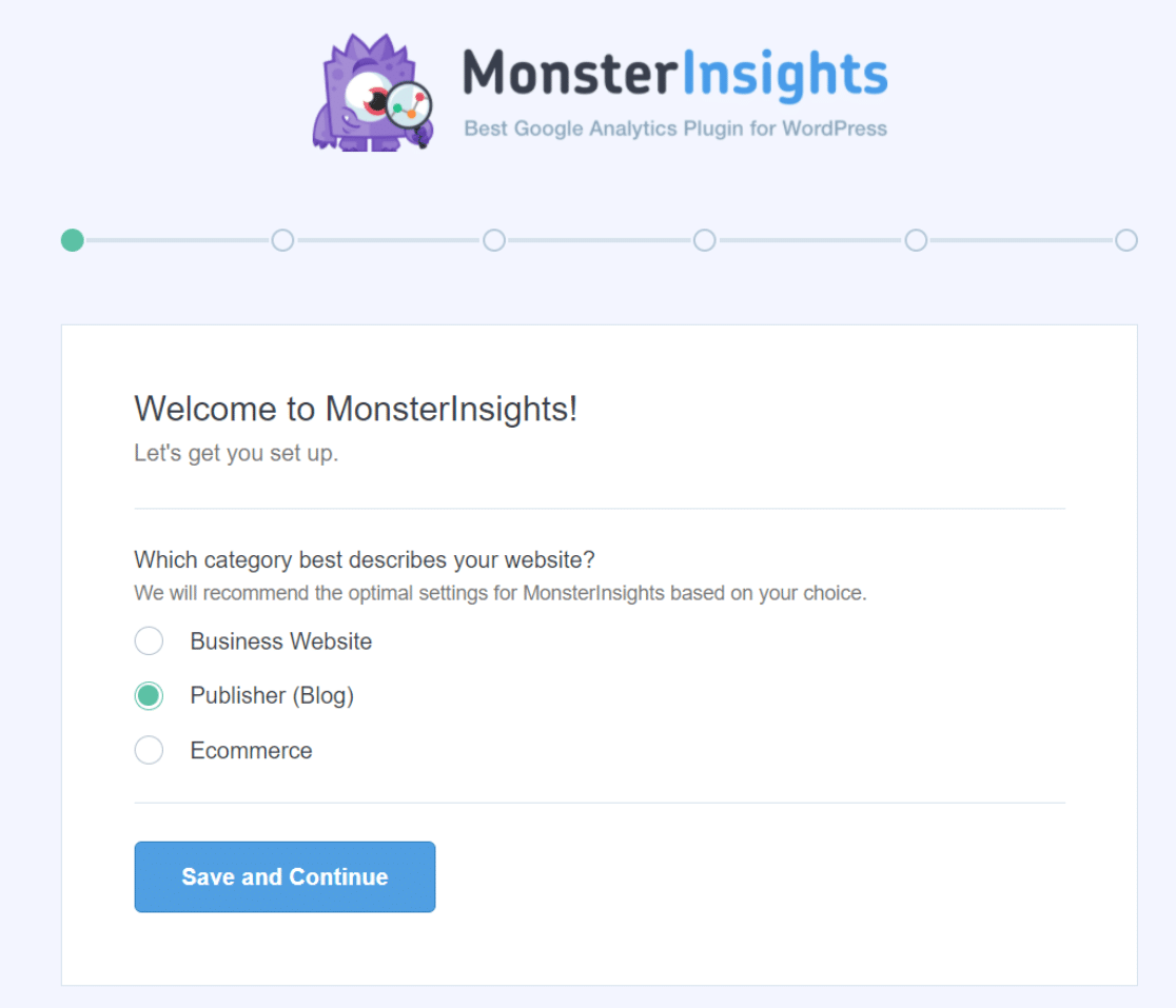 MonsterInsights セットアップ ウィザード