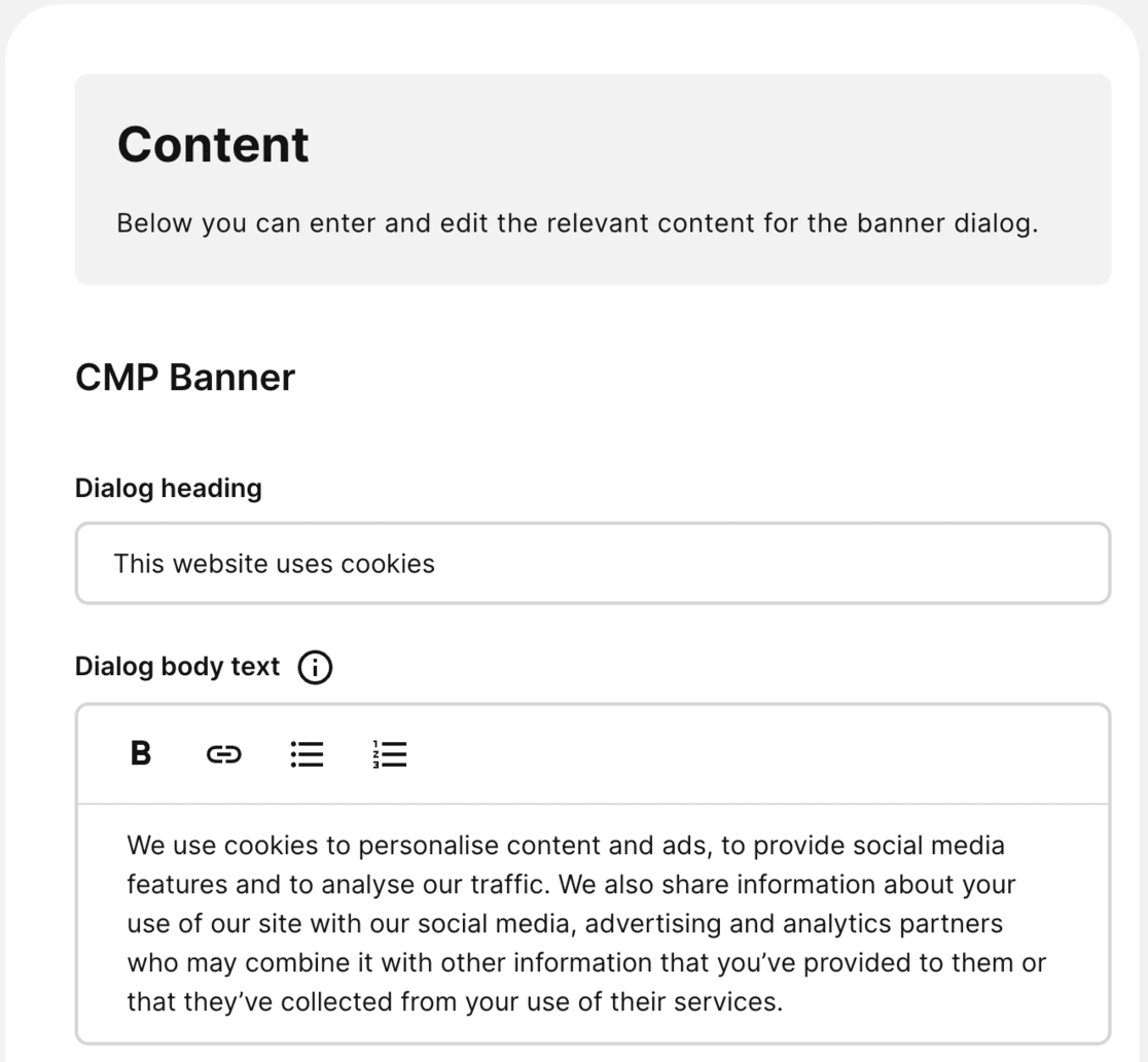 Cookiebot Configuration content