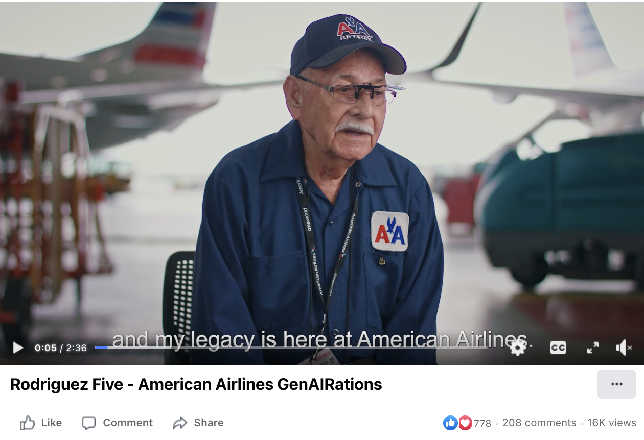 Tangkapan layar video Facebook dari American Airlines. Video yang menyentuh hati ini menampilkan "Rodriguez Five", saudara kandung yang mulai bekerja di maskapai penerbangan karena pengaruh ayah mereka.