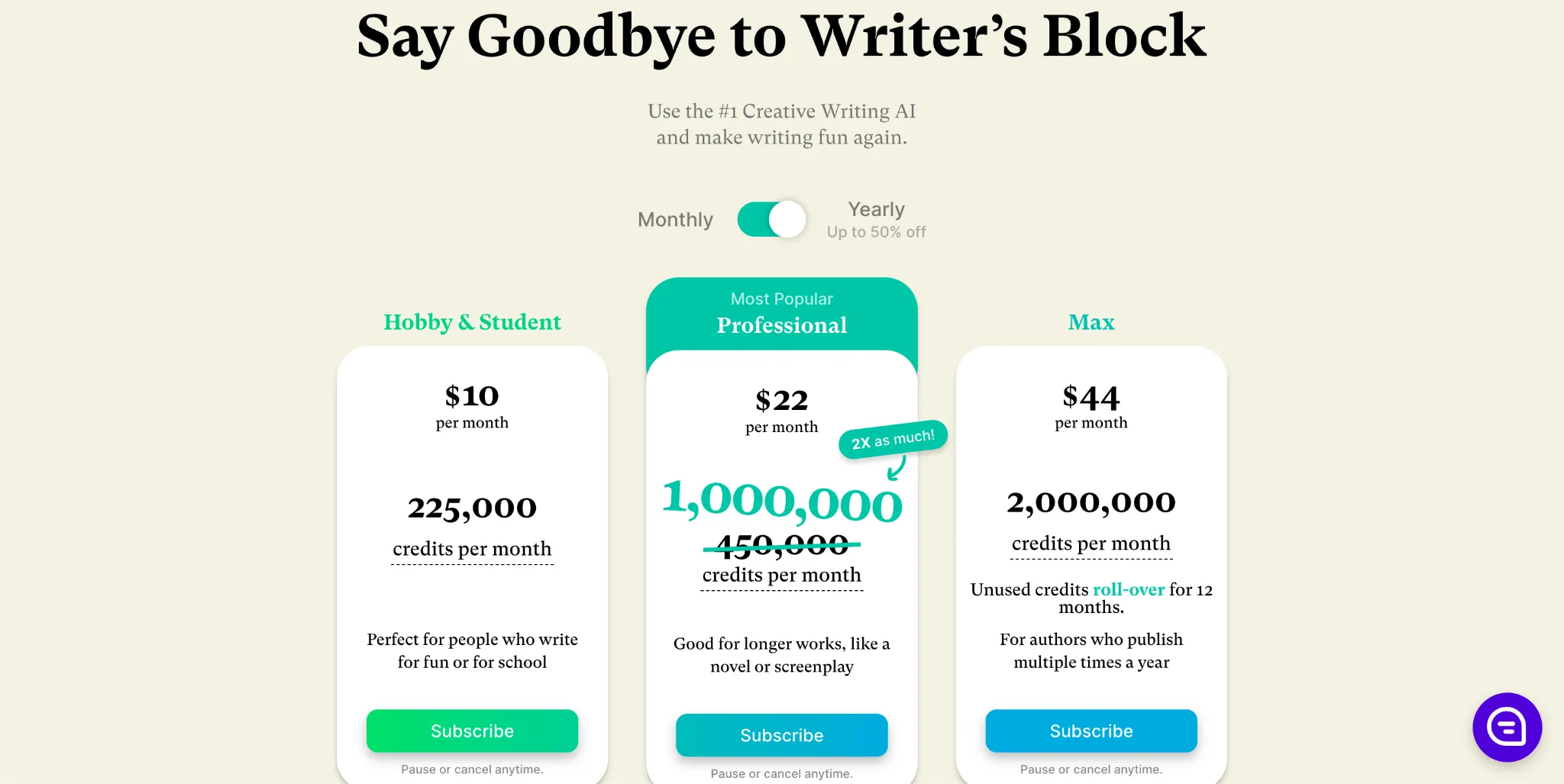 Sudowrite pricing