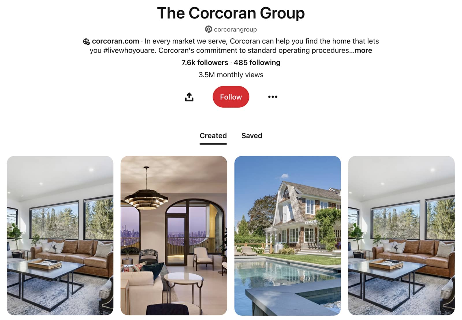 Ejemplo de bienes raíces en Pinterest - The Corcoran Group