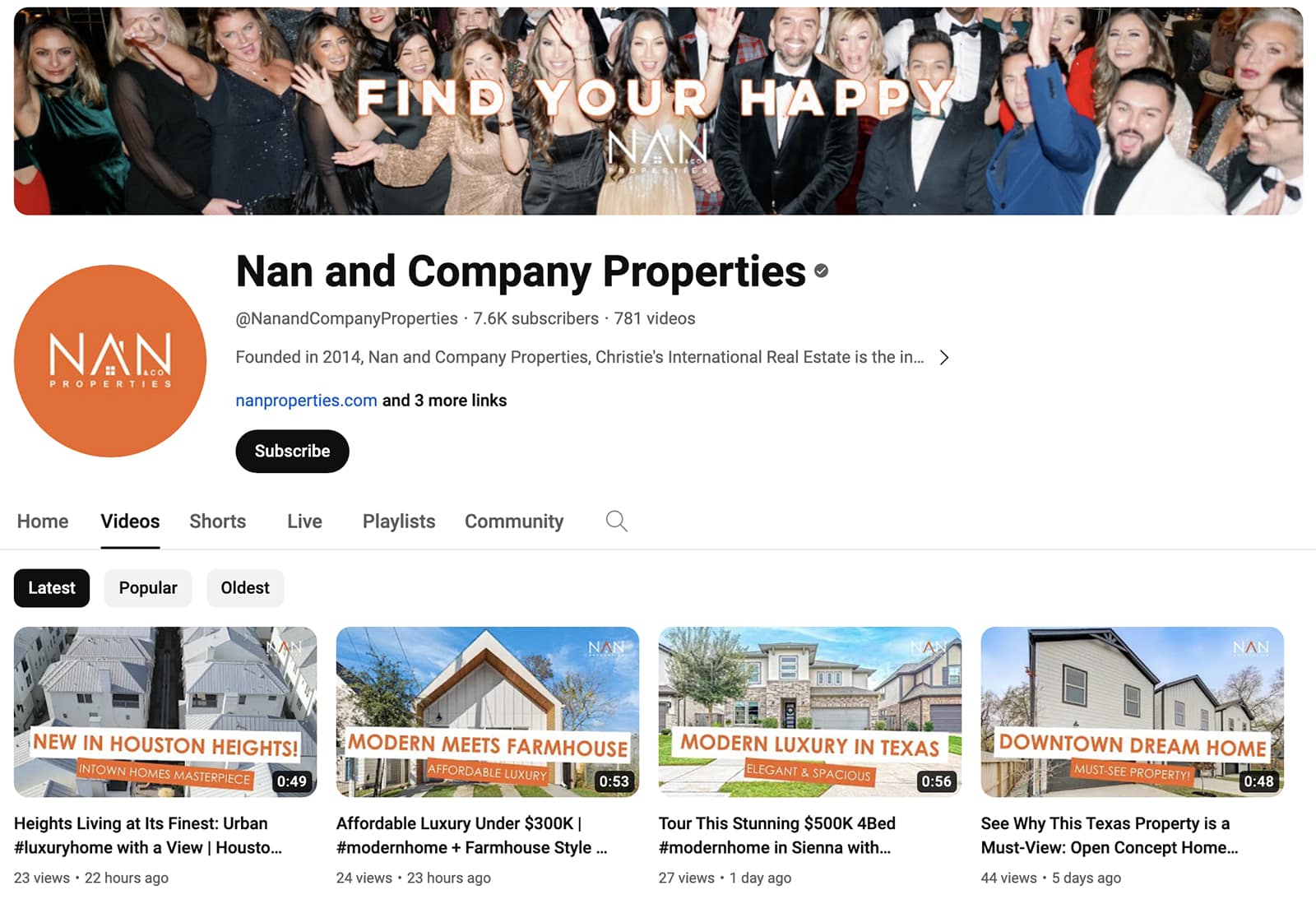 Ejemplo de bienes raíces en YouTube: Nan and Company Properties