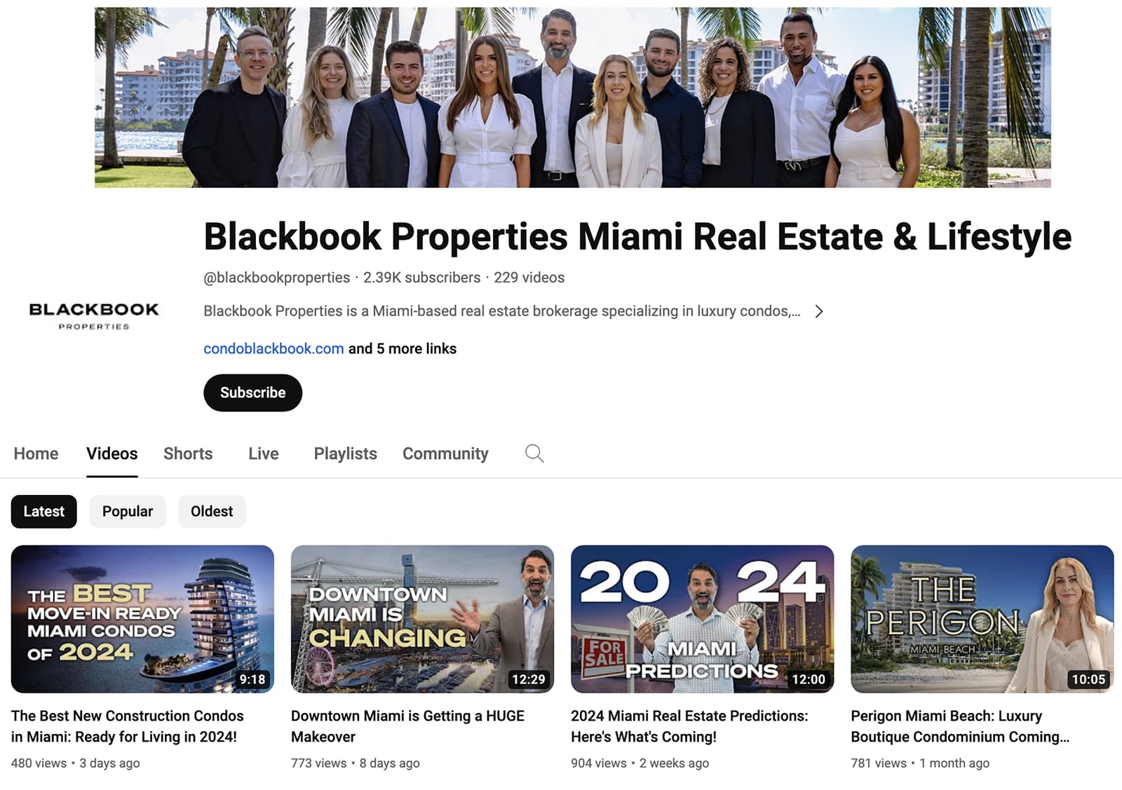 Ejemplo de bienes raíces en YouTube - Blackbook Properties