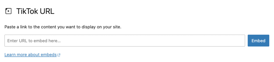 Insira o URL do TikTok WordPress