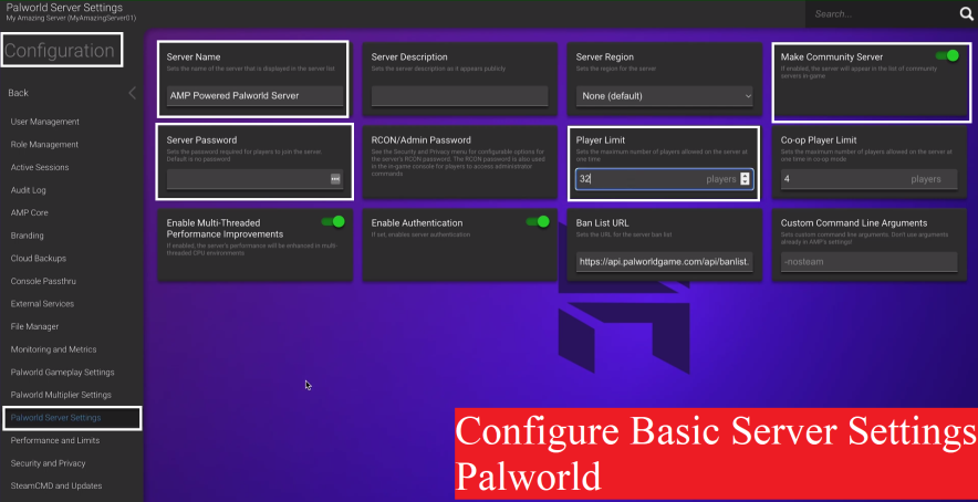 palworld의 기본 서버 설정 구성