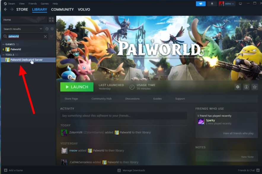 Steam에서 palworld 서버 파일을 다운로드하세요.