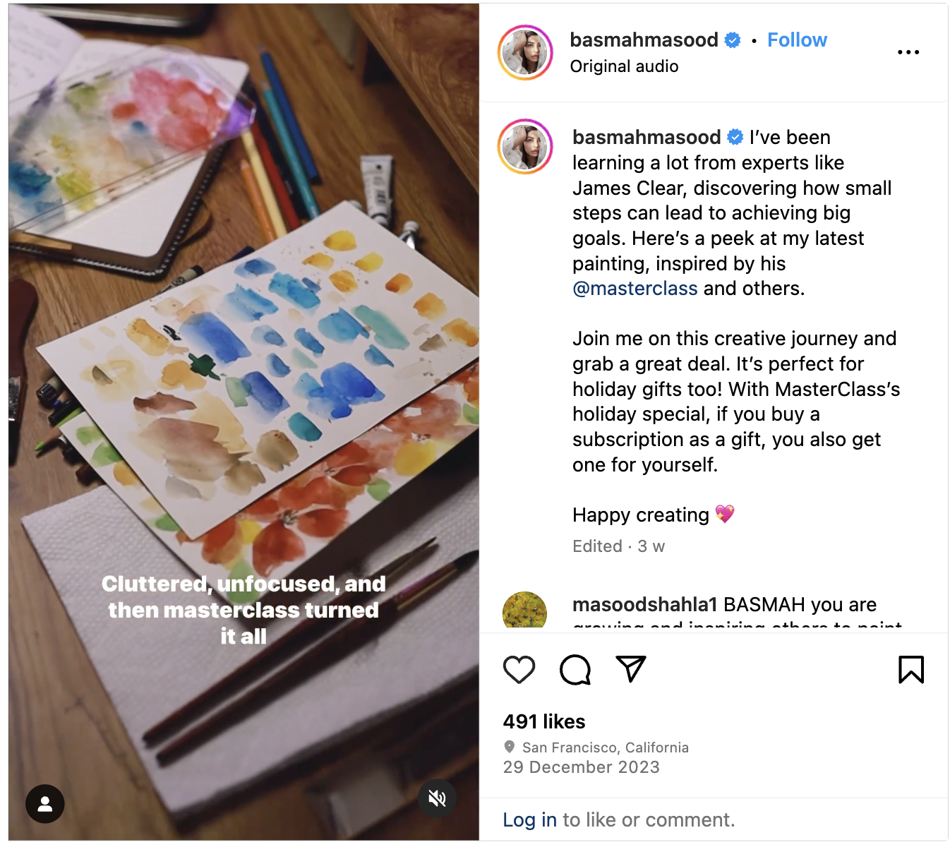 ม้วน Instagram จาก Basmah Masood นำเสนอ Masterclass