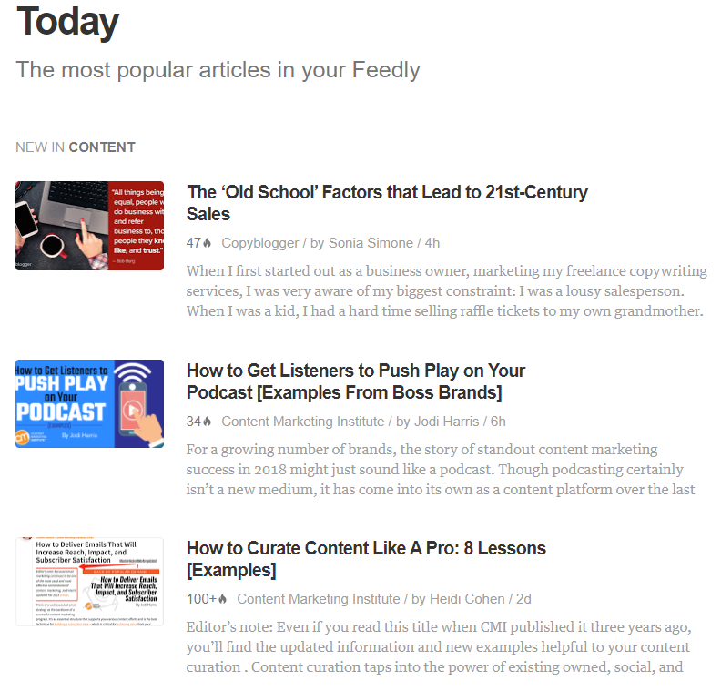 Feedly を使用すると、人気のある業界コンテンツのリストを作成できます